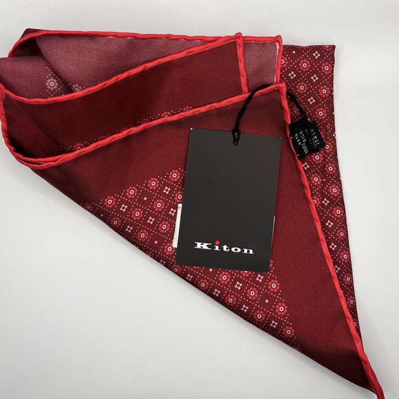 100% NWT KITON Silk Pocket Square Burgundy. (15 X 15) - Picture 5 of 5